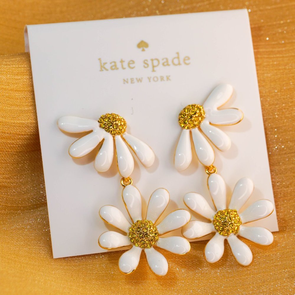 Kate Spade Enamel White Daisy Drop Earrings (with GIFT BAG)